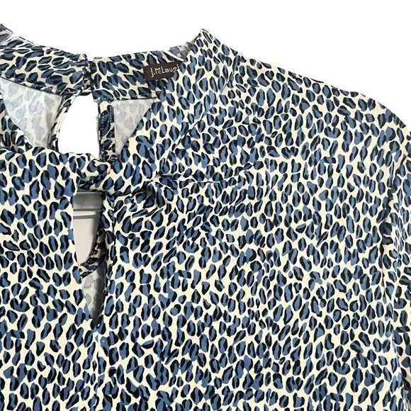 J MCLAUGHLIN LARGE BLUE CHEETAH LONG SLEEVE SHIRT PRINTED KEY HOLE CUT OUT BLOUS - Picture 3 of 6